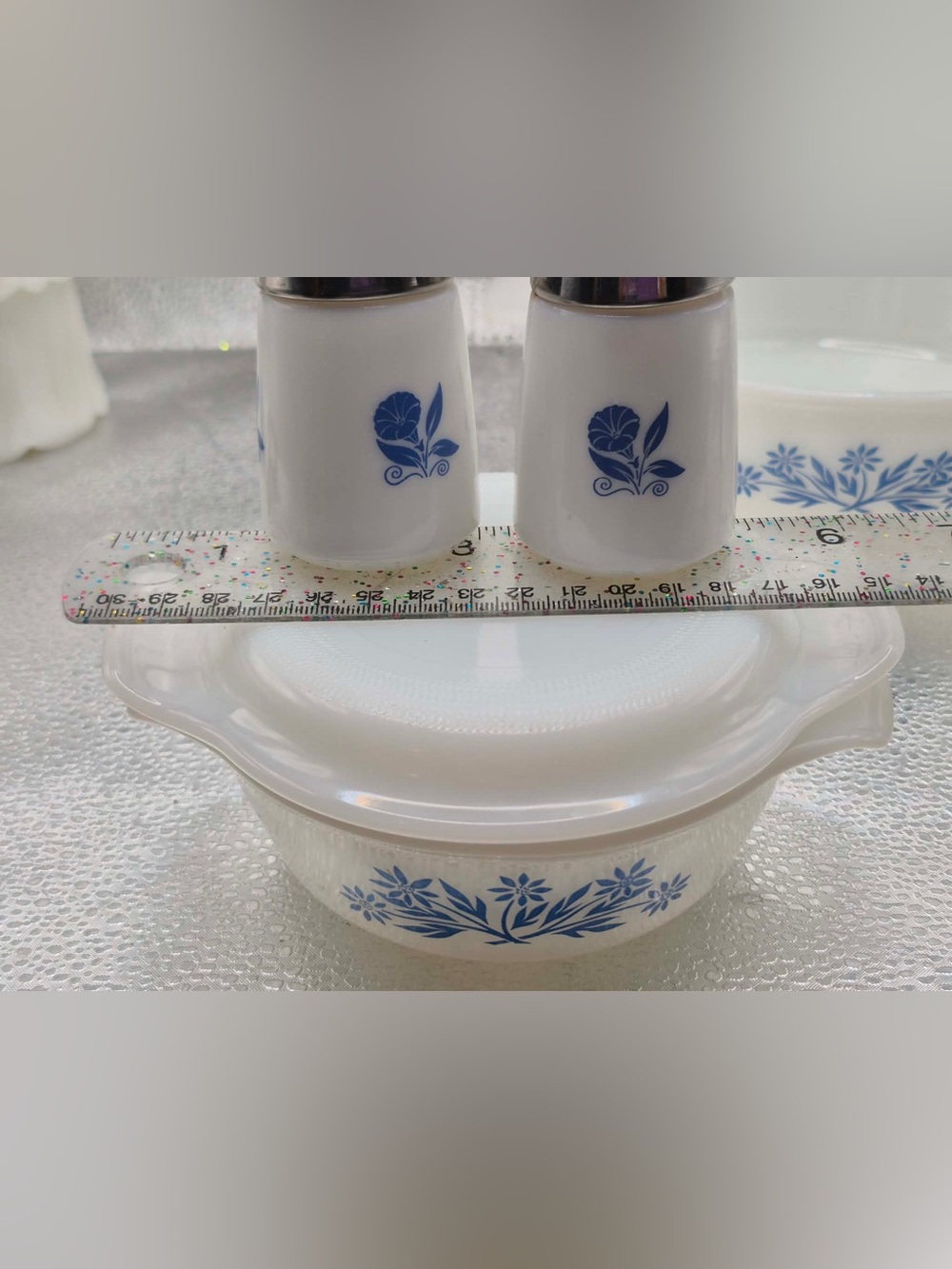 Fire King Blue Cornflower Vintage Mini Milk Glass Casserole Dish Set w/ Shakers - Picture 8 of 16